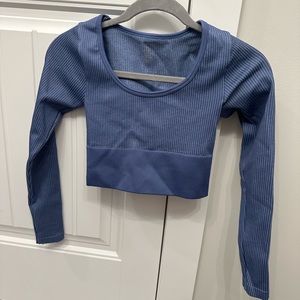 Blue Seamless Long Sleeve Crop Top